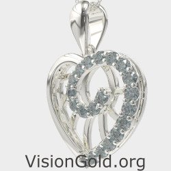 14K WhiteGold Heart Necklace 0561L