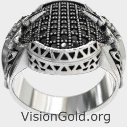 Кольцо с черным ониксом Royal Men Signet Ring 0945