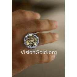 Handcrafted Signet Cross Jesus Ring 0950K