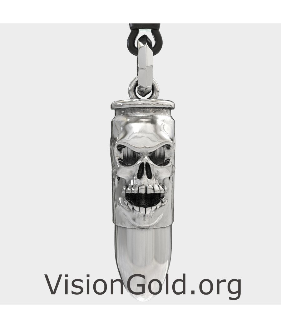 Skull Silver Men Bullet Pendant Necklace 0502L