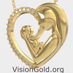 Pendentif mère et enfant en forme de coeur 0889K