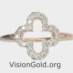 Elegante Cruz Anillo Religioso Oro Rosa 0081R