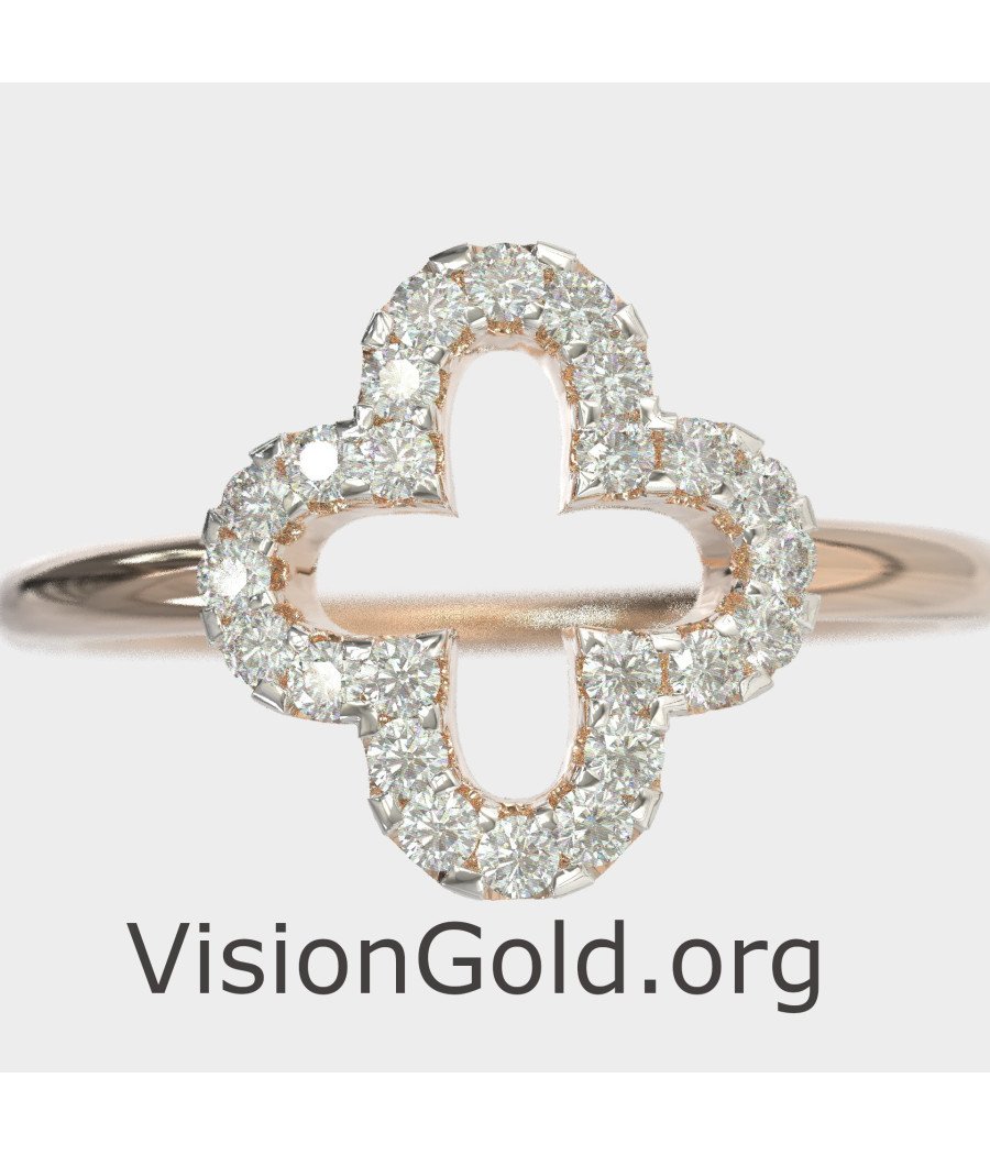 Elegante Cruz Anillo Religioso Oro Rosa 0081R