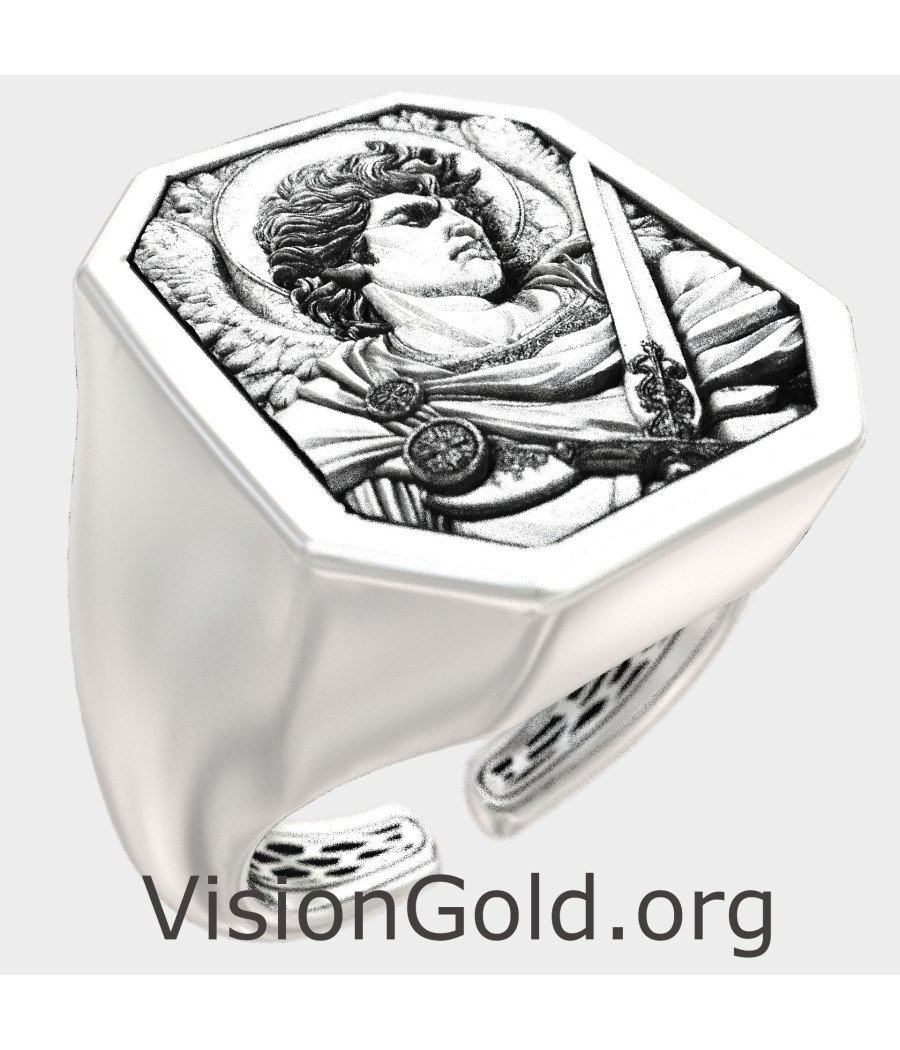 Religious St Michael Men Signet Ring 0959