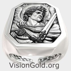 Religious St Michael Men Signet Ring 0959