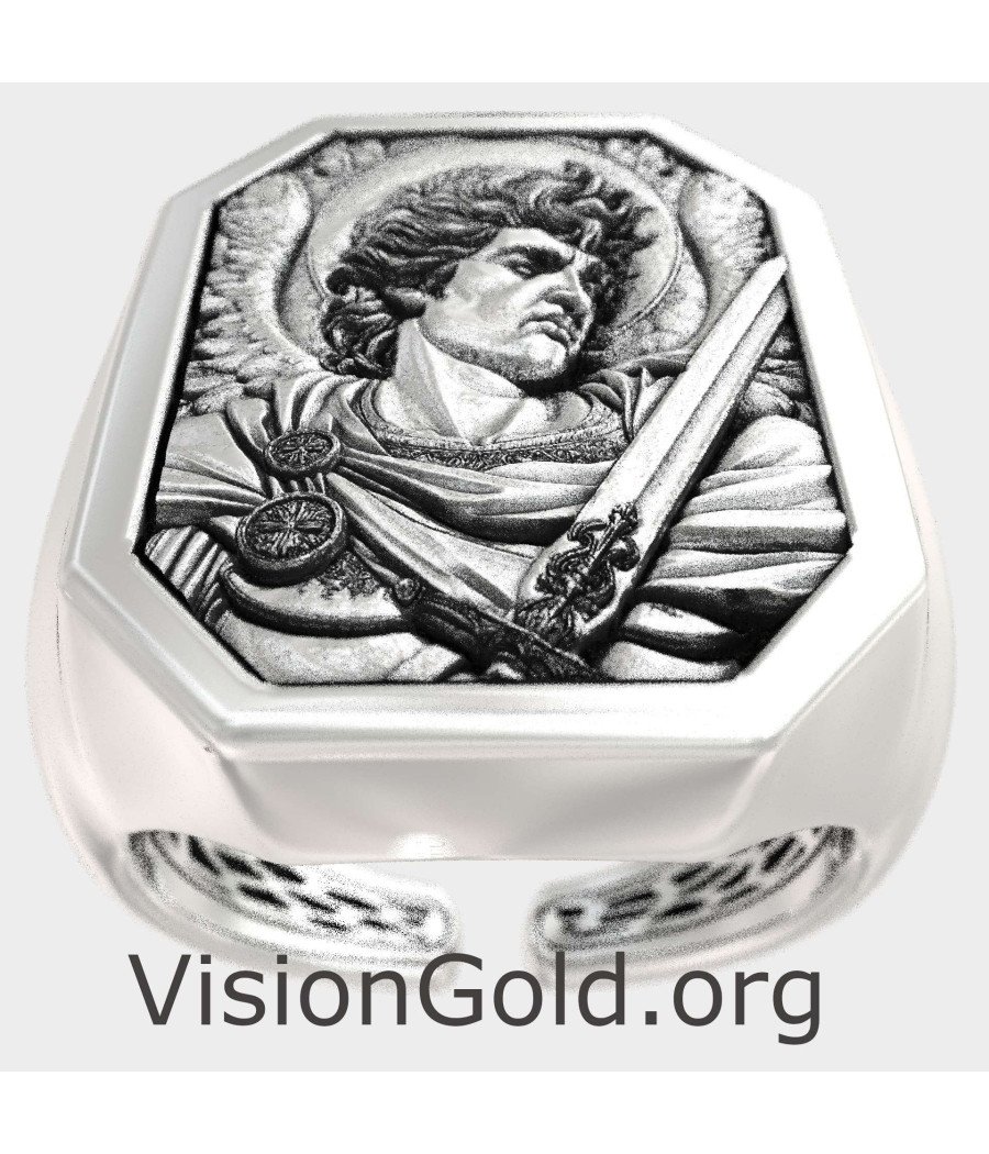 Religious St Michael Men Signet Ring 0959