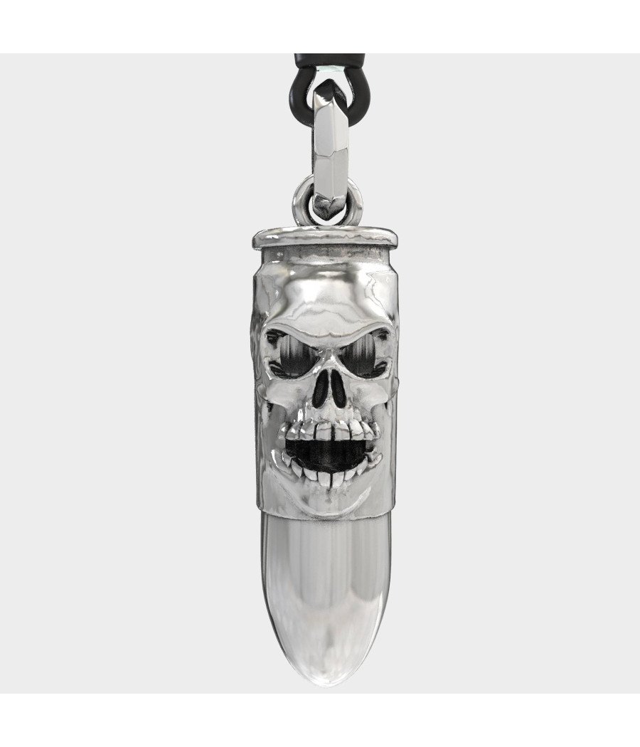 Skull Silver Men Bullet Pendant Necklace 0502L