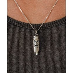 Totenkopf Silber Männer Bullet Anhänger Halskette 0502L