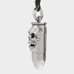 Skull Silver Men Bullet Pendant Necklace 0502L