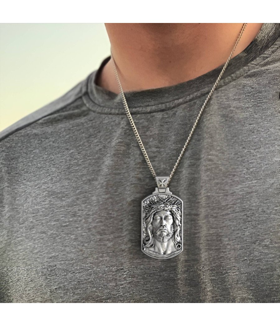 Silver Christian Jesus Mens Necklace 0473