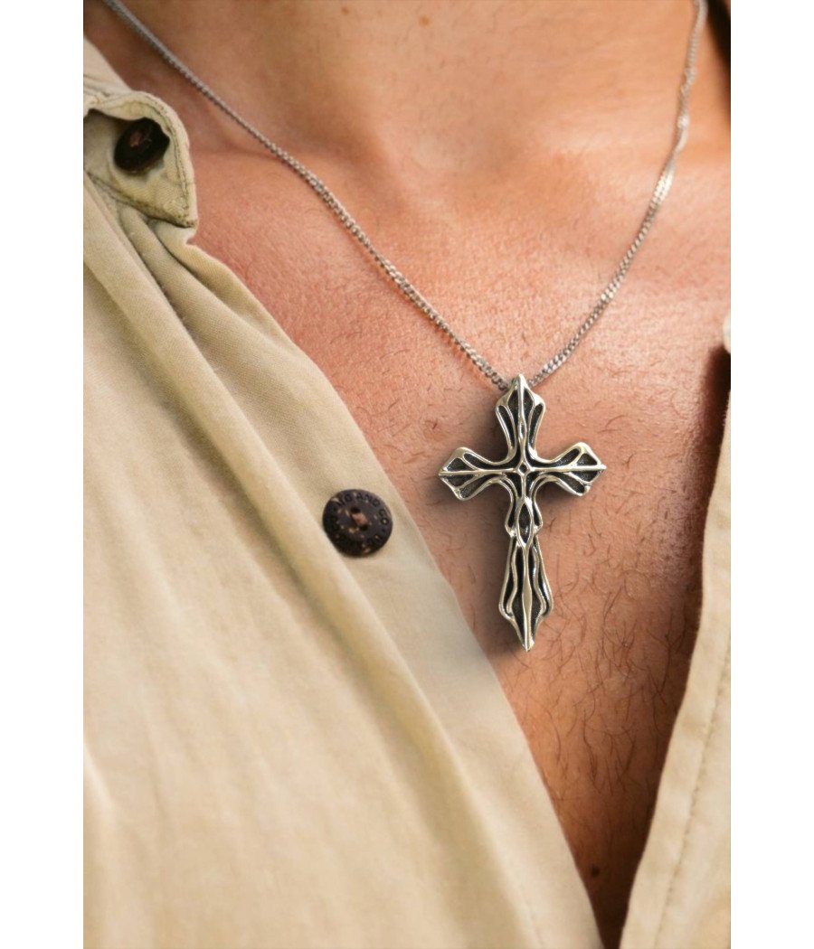 Unique Men Silver Cross Necklace 0471