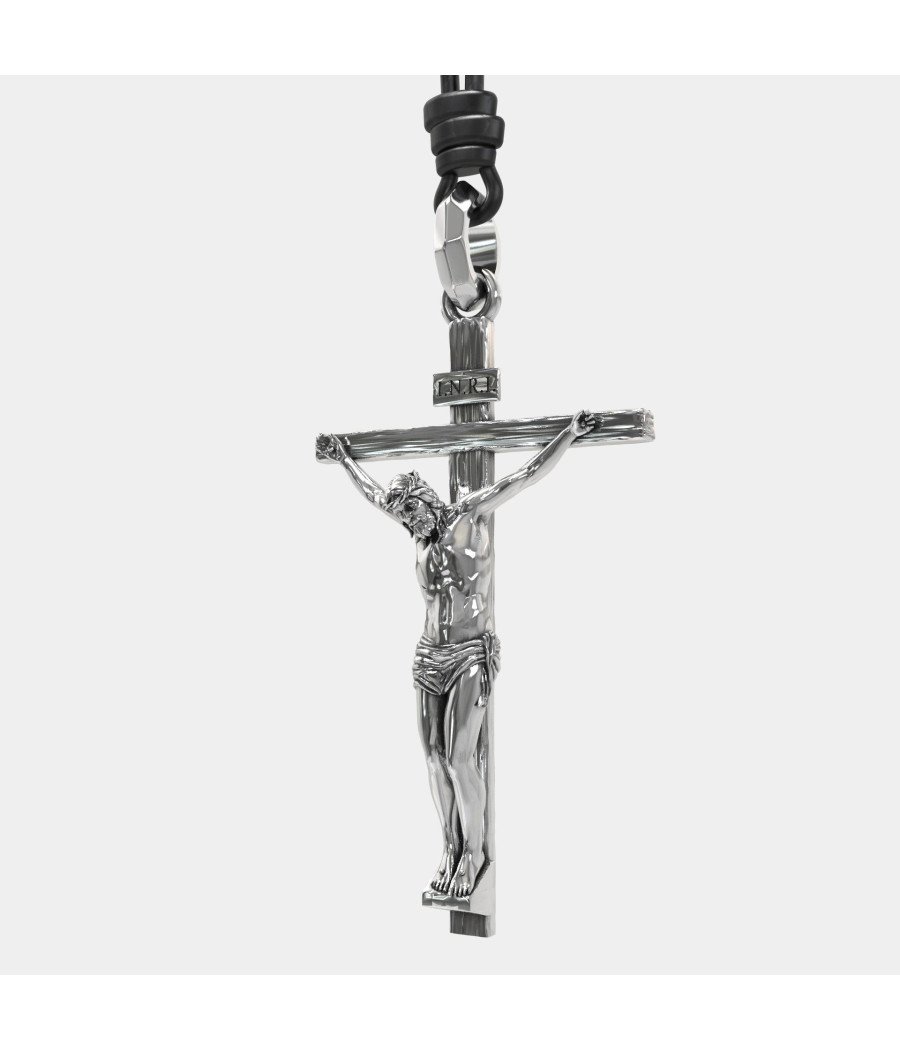 Jesus Silver Cross Mens Christian Necklace 0469