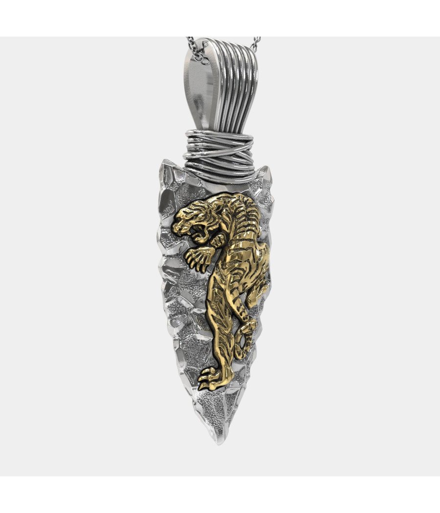 Pendentif large panthère en argent oxydé 0464