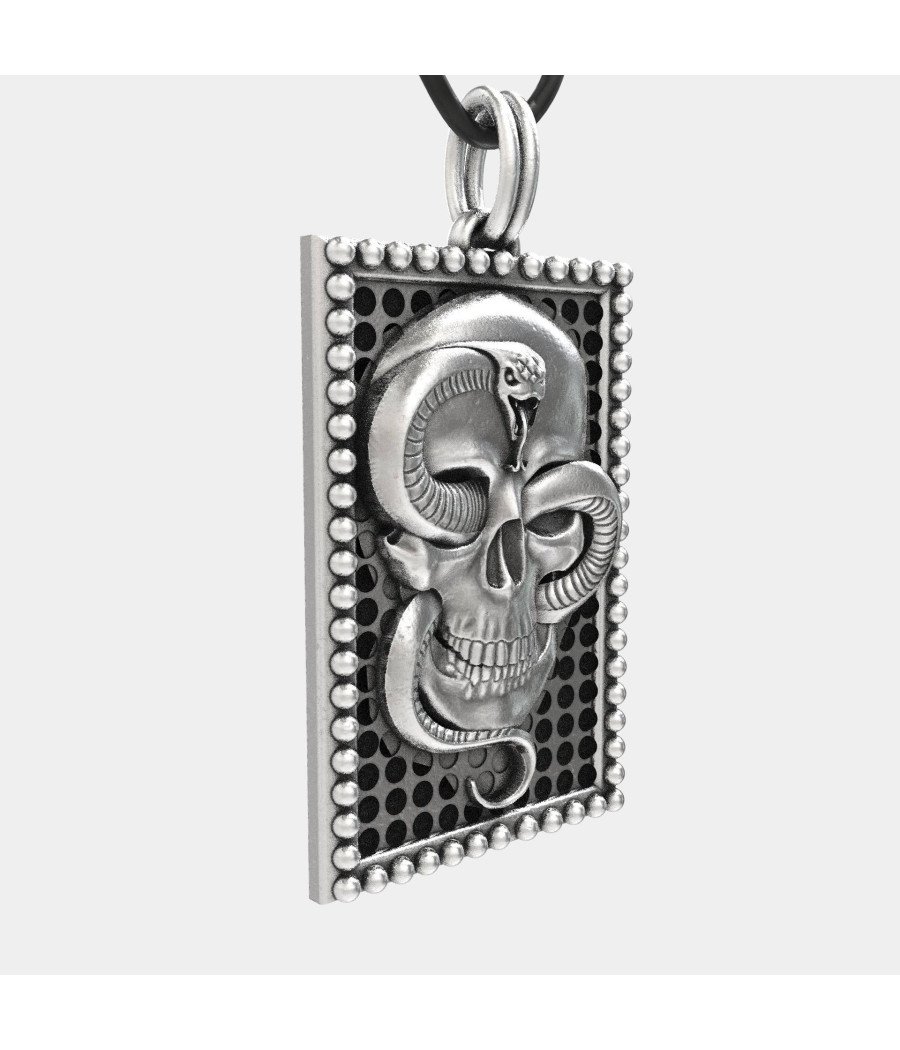 Stainless Still Skull Snake Mens Pendant Necklace 0092A