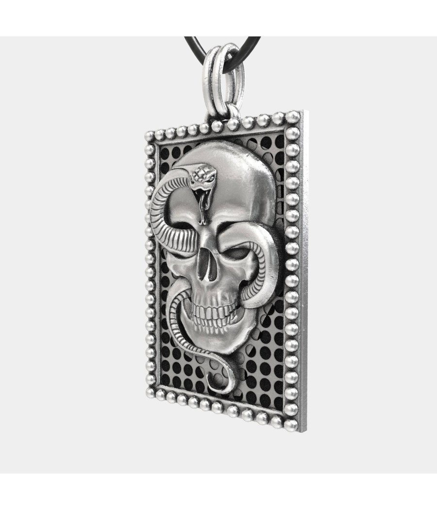 Stainless Still Skull Snake Mens Pendant Necklace 0092A