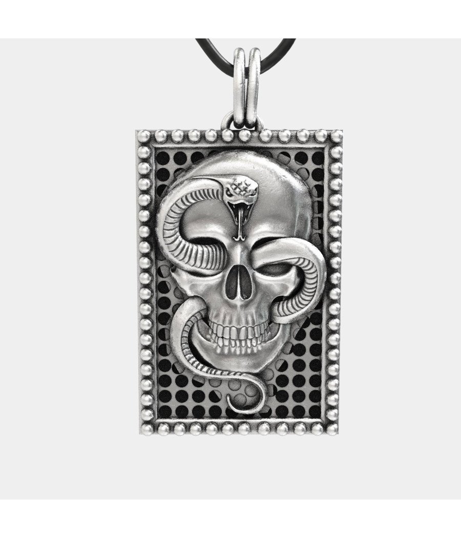 Stainless Still Skull Snake Mens Pendant Necklace 0092A