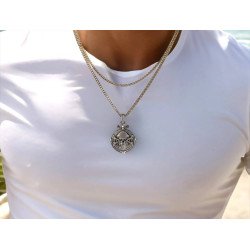 Anchor Skull Oxidized Silver Necklace 0398