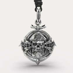 Anchor Skull Oxidized Silver Necklace 0398