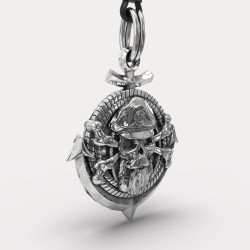 Anchor Skull Oxidized Silver Necklace 0398