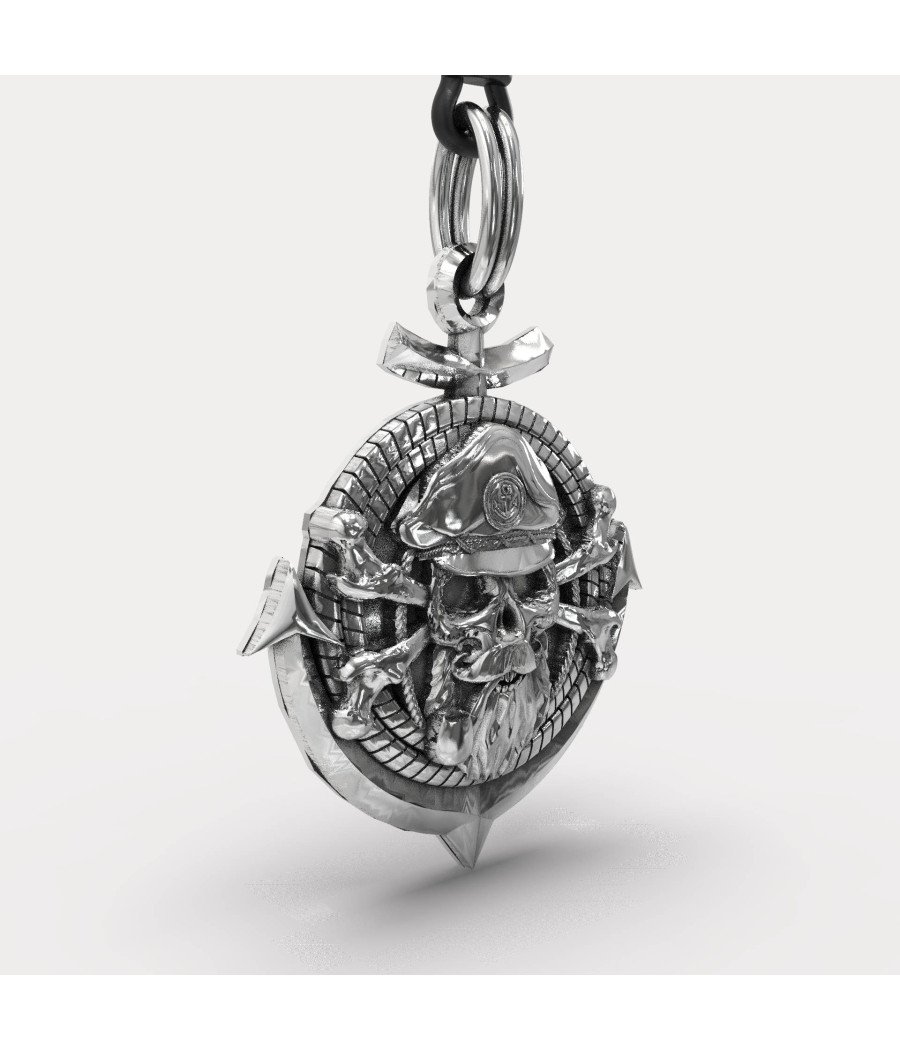 Anchor Skull Oxidized Silver Necklace 0398