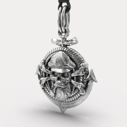 Anchor Skull Oxidized Silver Necklace 0398