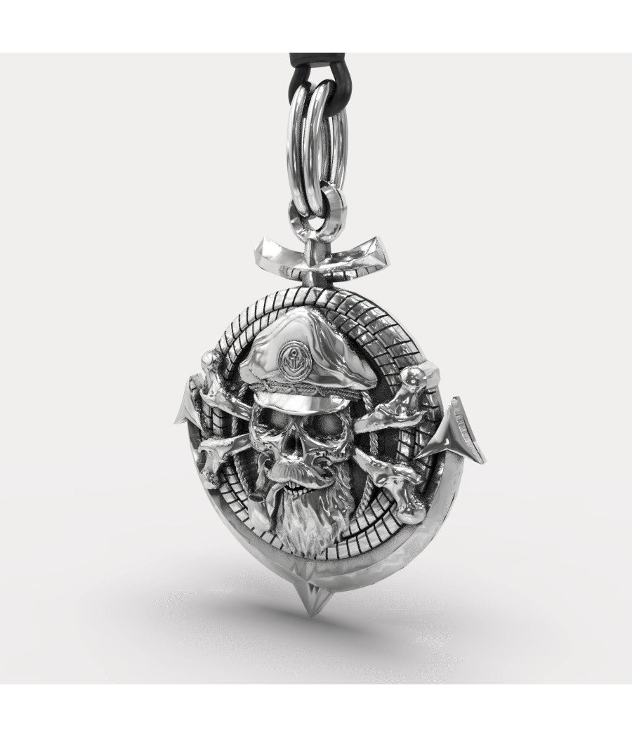 Anker-Totenkopf Oxidiertes Silber Halskette 0398