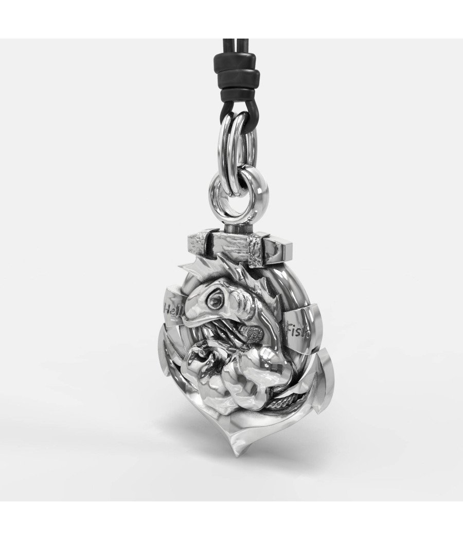 Collier en argent oxydé avec ancre et requin 0397