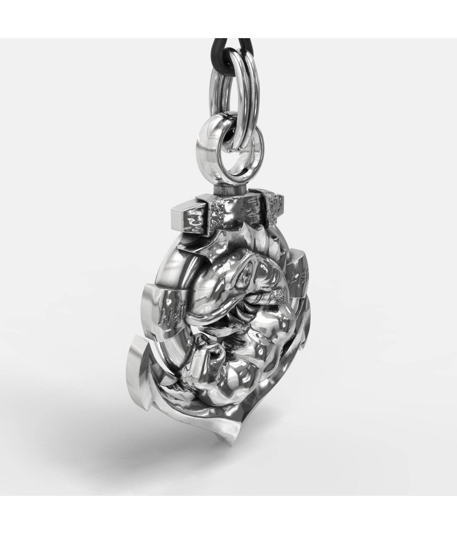 Collier en argent oxydé avec ancre et requin 0397