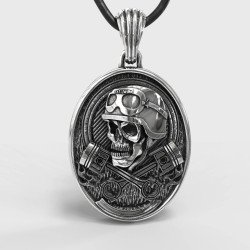 Herren-Totenkopf-Halskette mit Maschinenkolben 0386