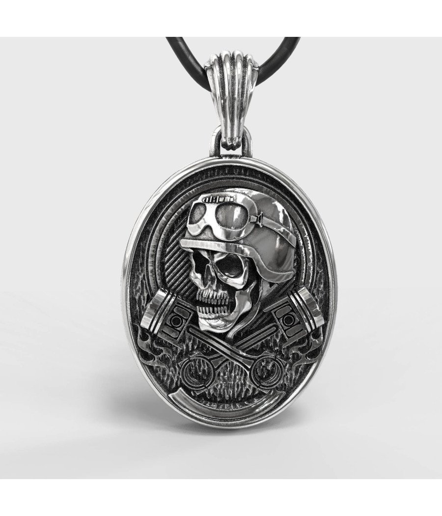 Collier motard avec tête de mort 0386
