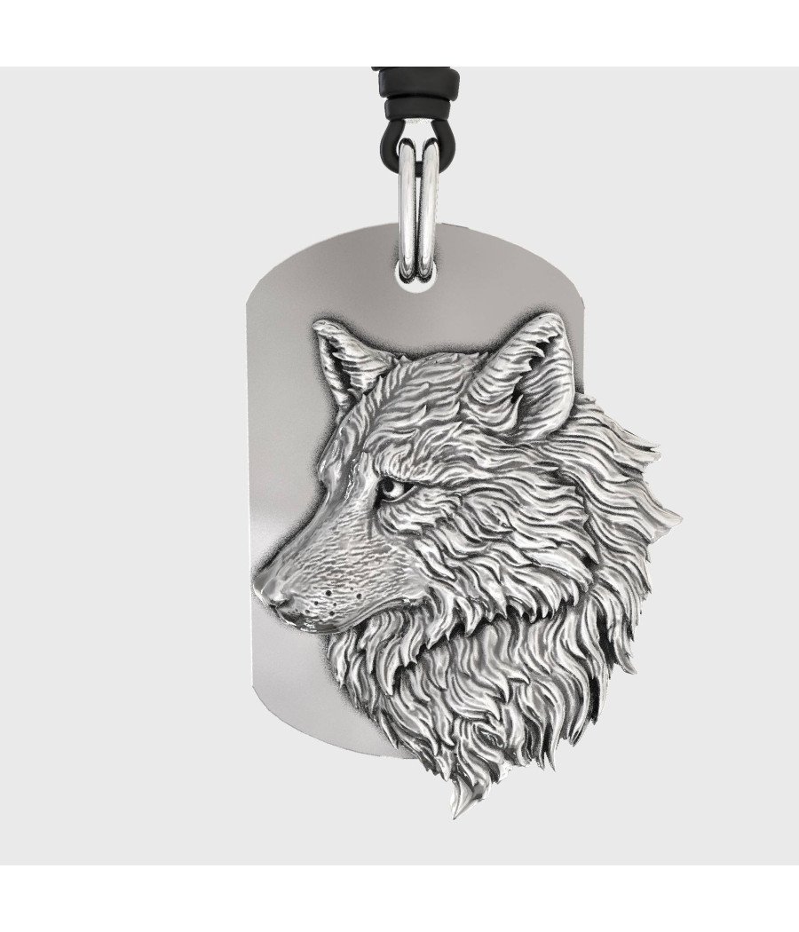 Men's Wild Wolf Dog Tag Necklace 0381