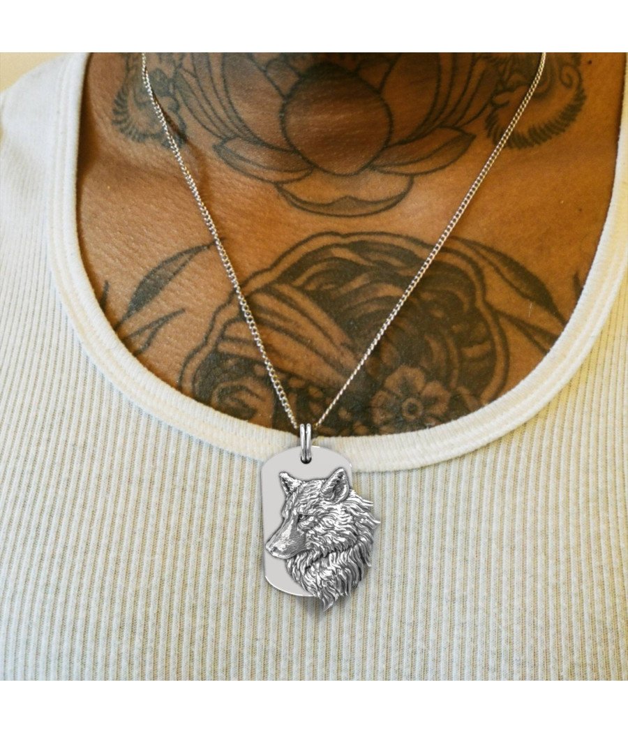 Men's Wild Wolf Dog Tag Necklace 0381