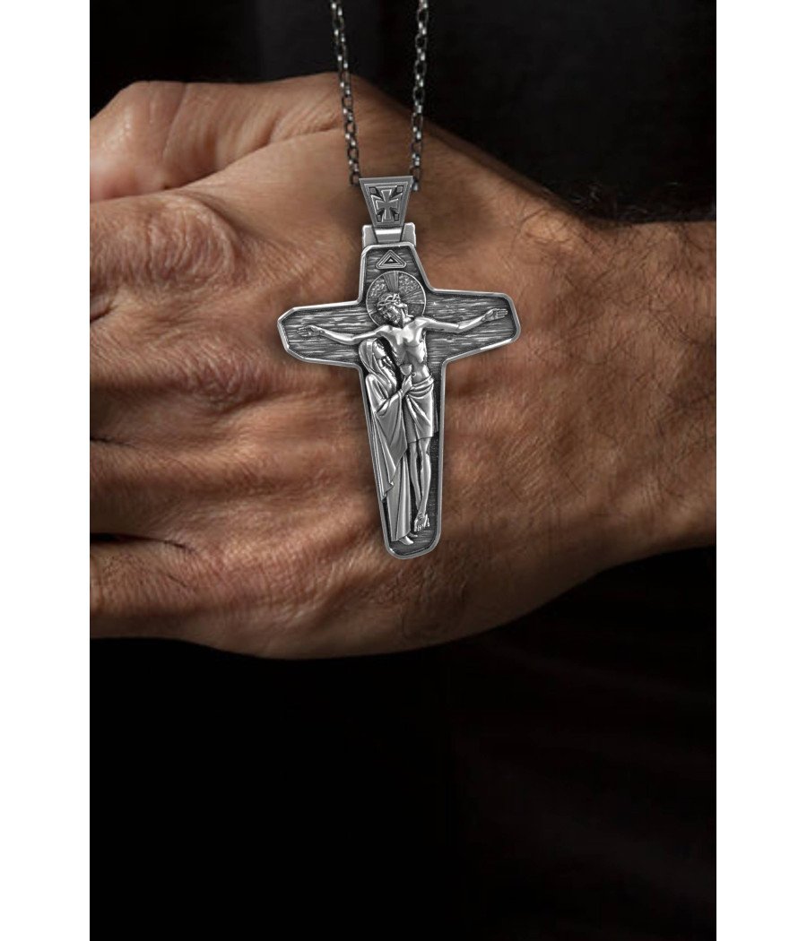 Silbernes Kreuz mit Jesus Christus und Jungfrau Maria 0379