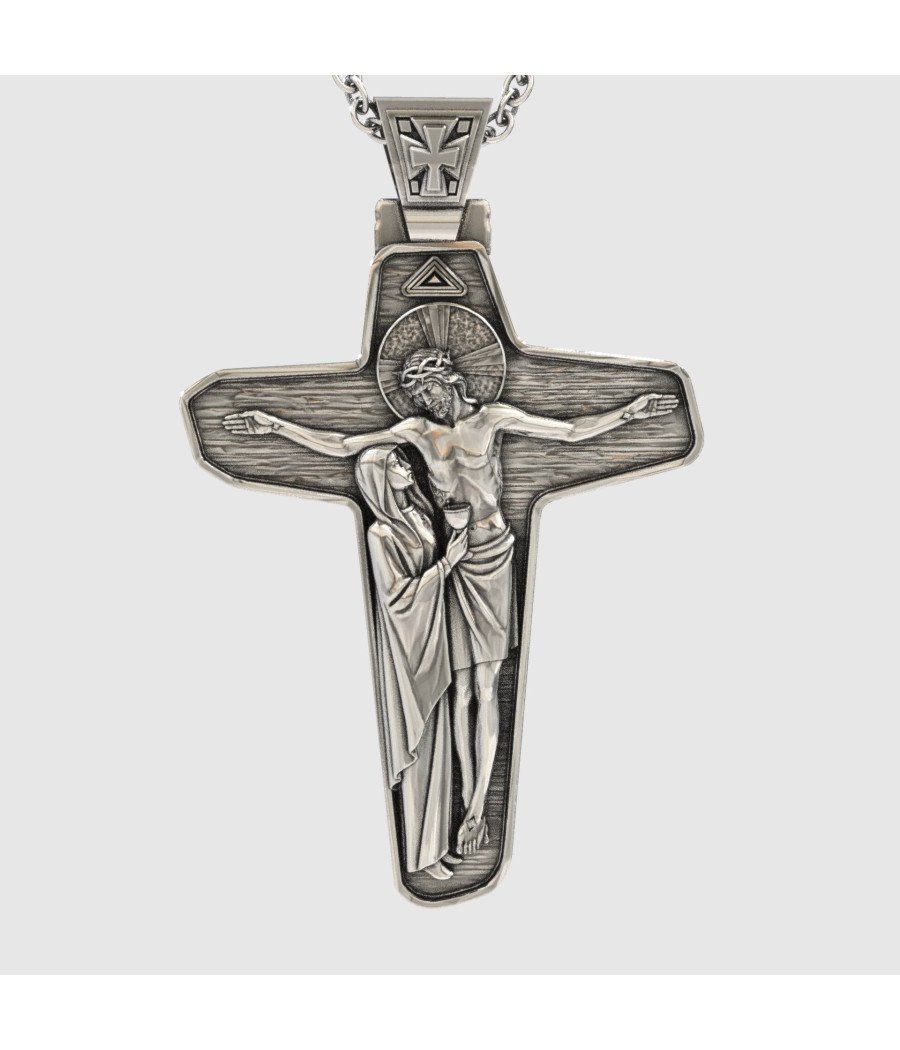 Silbernes Kreuz mit Jesus Christus und Jungfrau Maria 0379