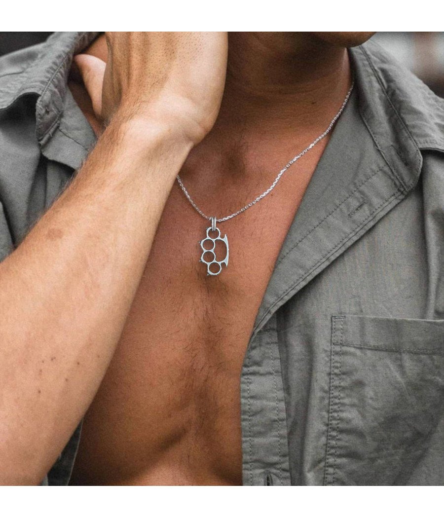 Rock Men Silver Knuckle Pendant Necklace 0361