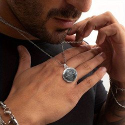 Men's 925 Silver Compass Necklace 0351