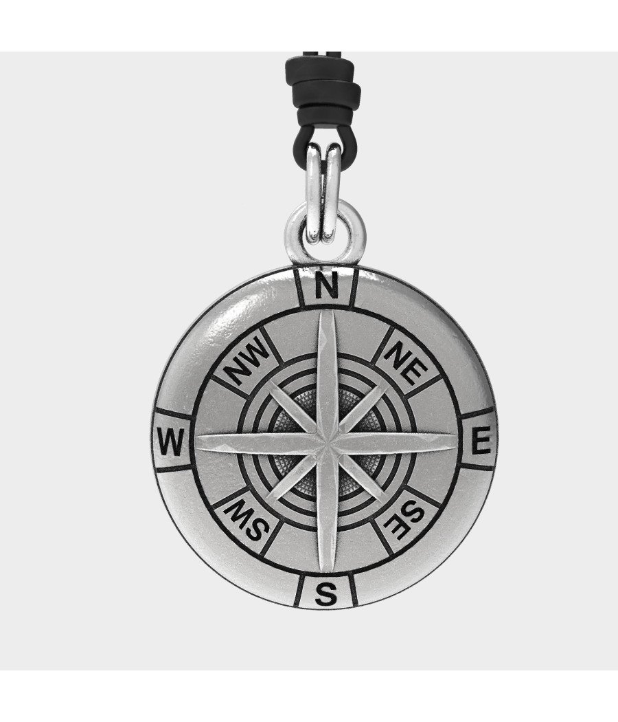 Men's 925 Silver Compass Necklace 0351