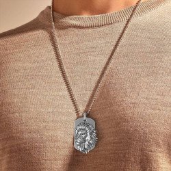 Lion Silver Pendant Necklace Men 0347