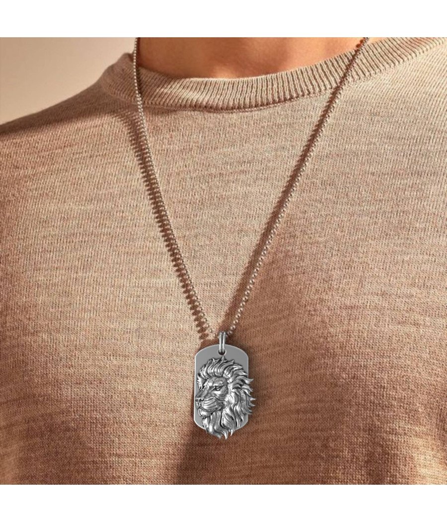 Lion Silver Pendant Necklace Men 0347