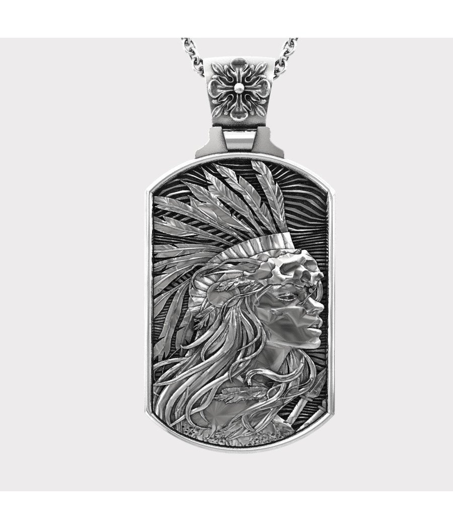 Geoxideerde Indian Warrior-halsketting voor heren 0342
