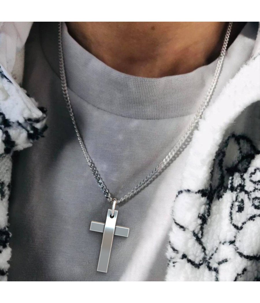 Silver Men's Cross With Cord - Men's Crosses With Chain 0336