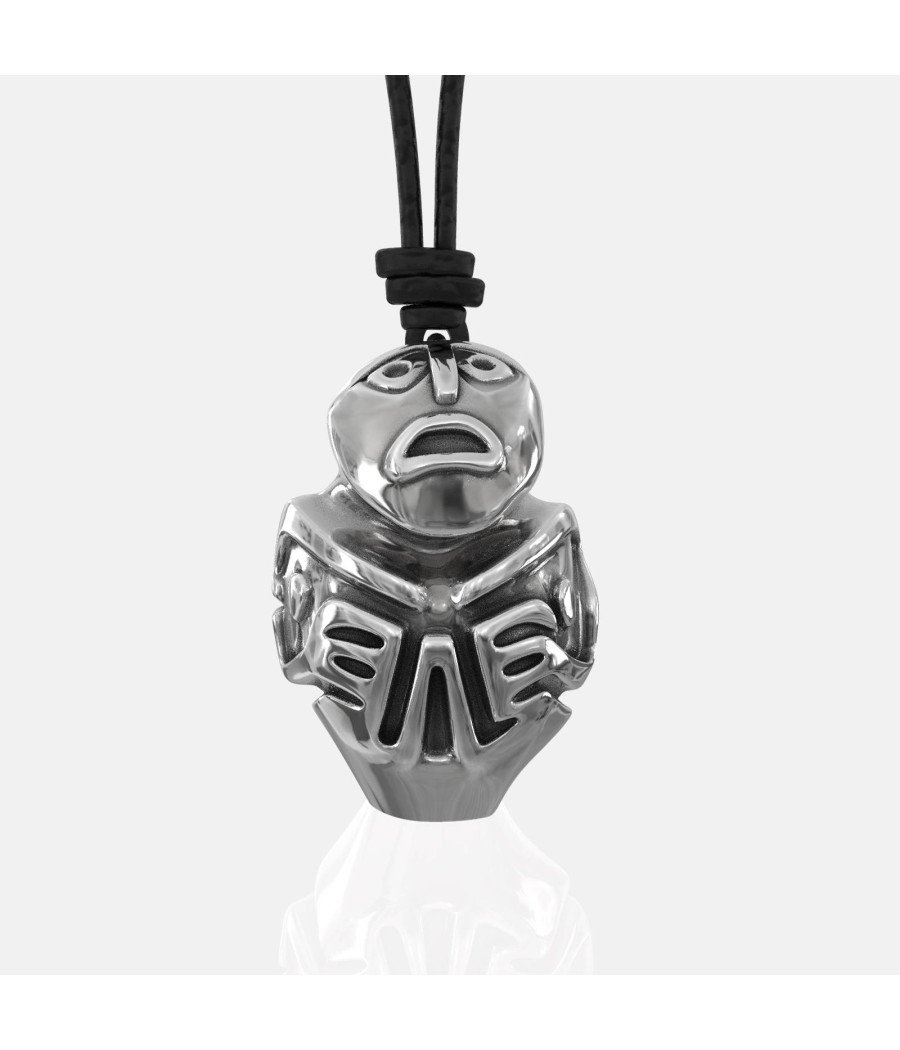 Ασημένιο Ανδρικό Οξειδωμένο Κολιέ Tiki Totem Ιθαγενών Ινδιάνων