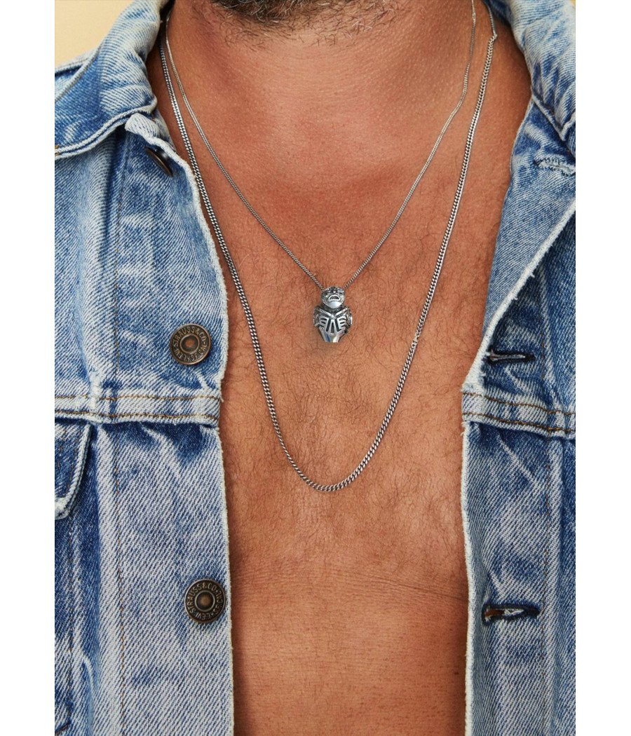 Ασημένιο Ανδρικό Οξειδωμένο Κολιέ Tiki Totem Ιθαγενών Ινδιάνων