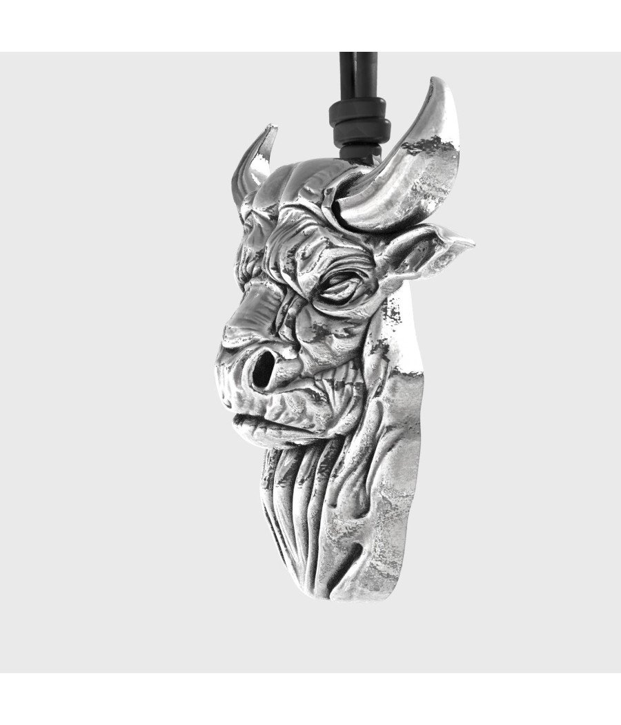 Silver Bull Head Pendant - Taurus Zodiac Necklace 0324