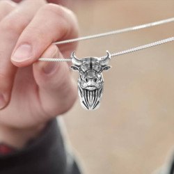 Silver Bull Head Pendant - Taurus Zodiac Necklace 0324