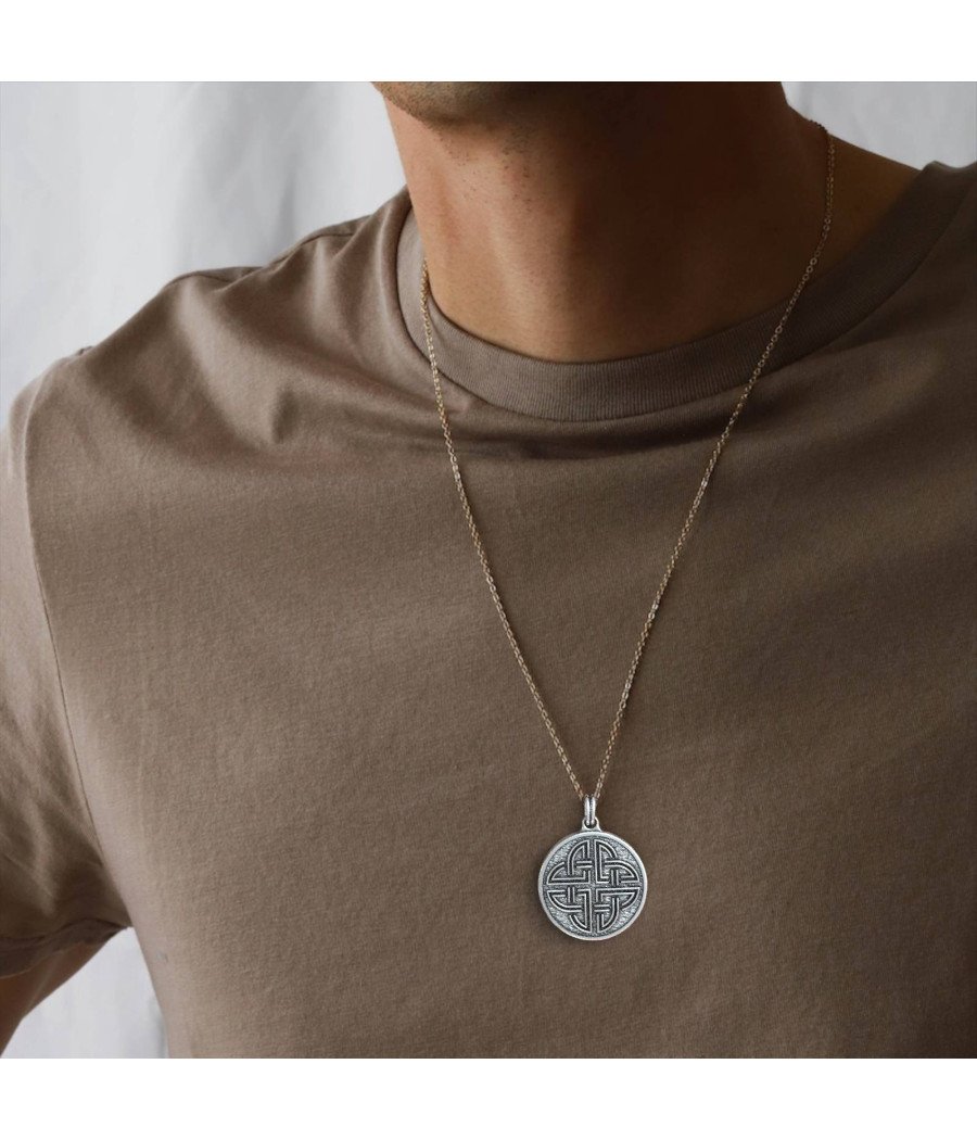 Celtic Knot Handmade Sterling Silver Men Charm Necklace 0299