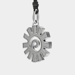 Mens Silver Aztec Sun Pendant Necklace 0290