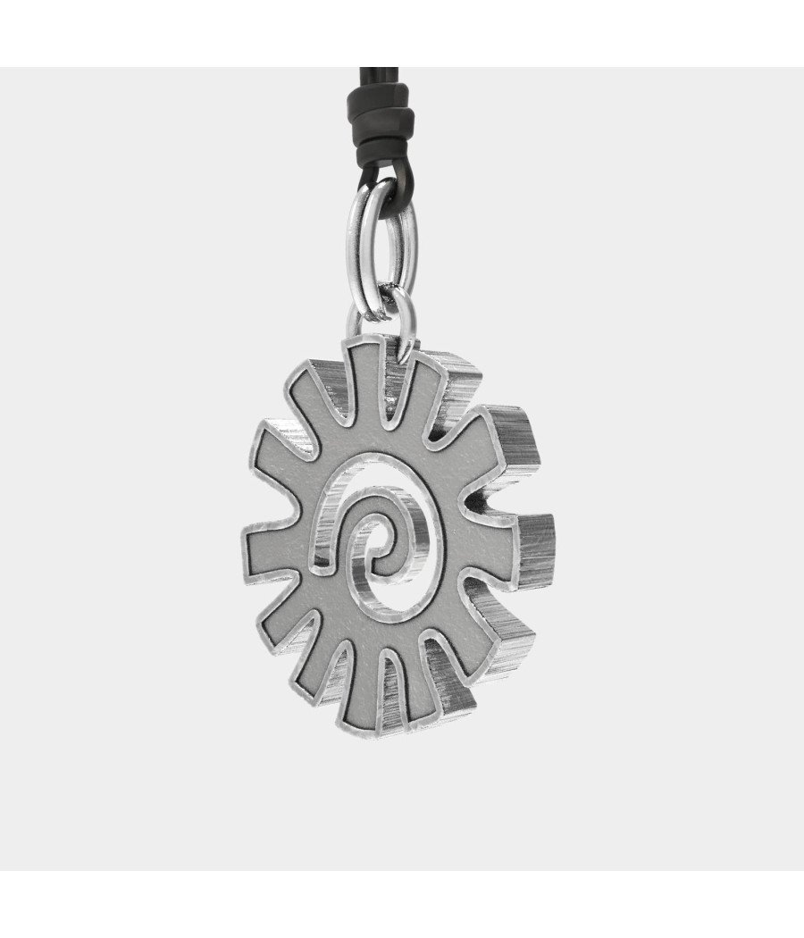 Mens Silver Aztec Sun Pendant Necklace 0290