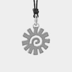 Mens Silver Aztec Sun Pendant Necklace 0290
