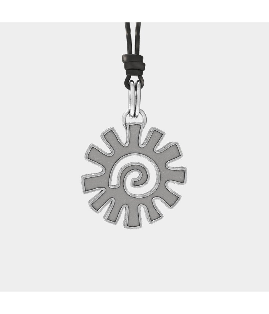 Mens Silver Aztec Sun Pendant Necklace 0290